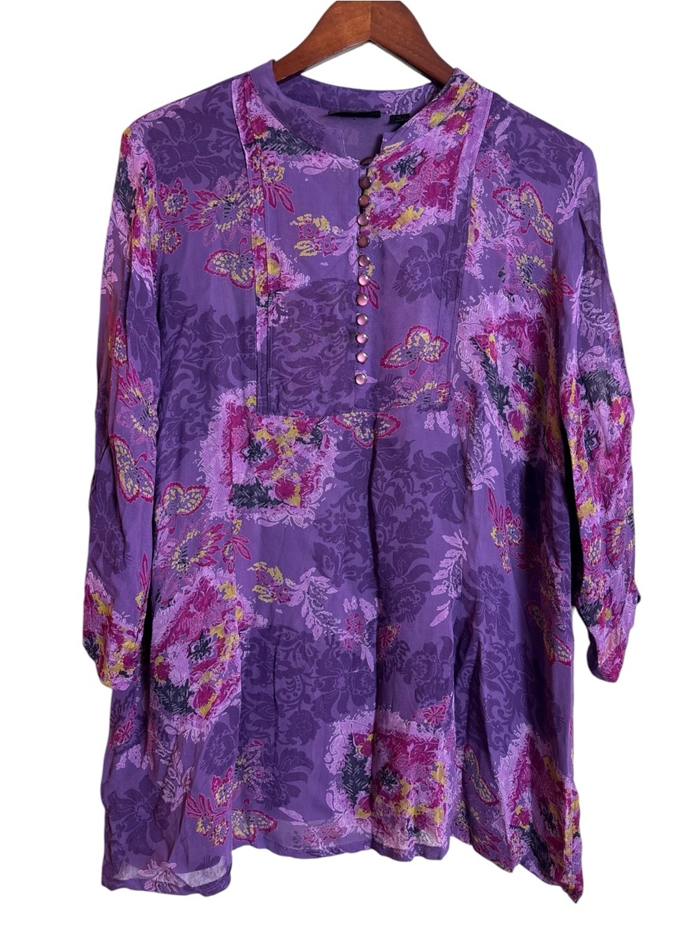 Purple Floral Paisley Pattern Boho Flowy Tunic Blouse Top Avenue Plus 18/20 2X